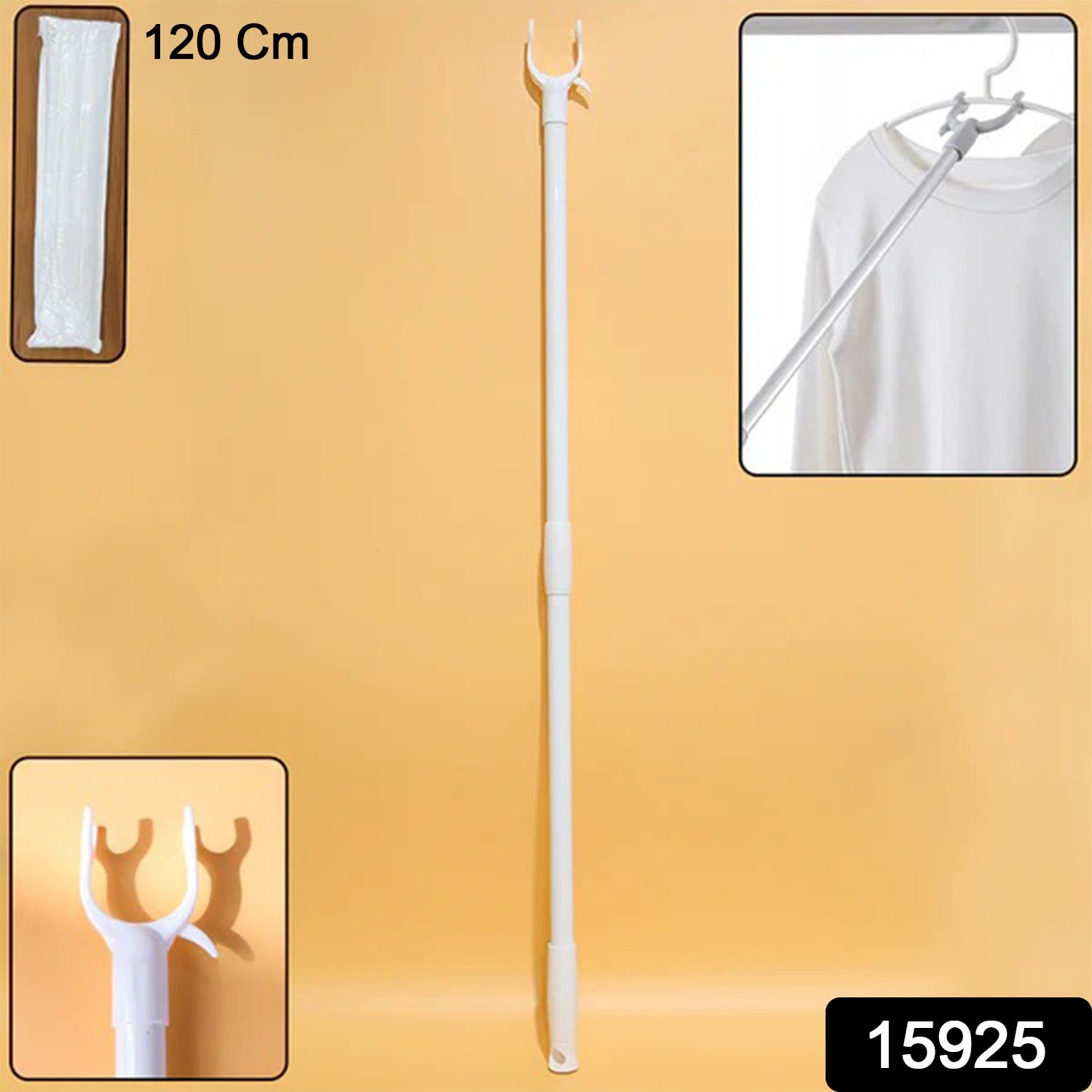 Wukusy premium long reach clothes hook rod, 120 cm, mounted on wall for hanging laundry or household items in home improvement.
