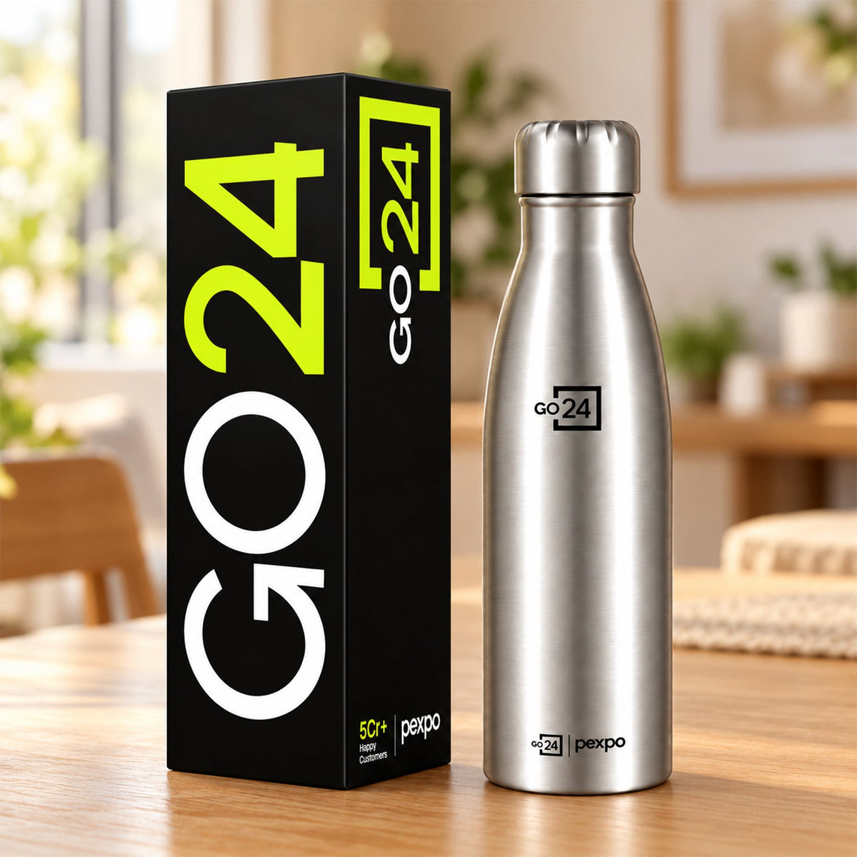 Wukusy stainless steel water bottle with screw cap, 1000 ml capacity, designed for office and travel use.