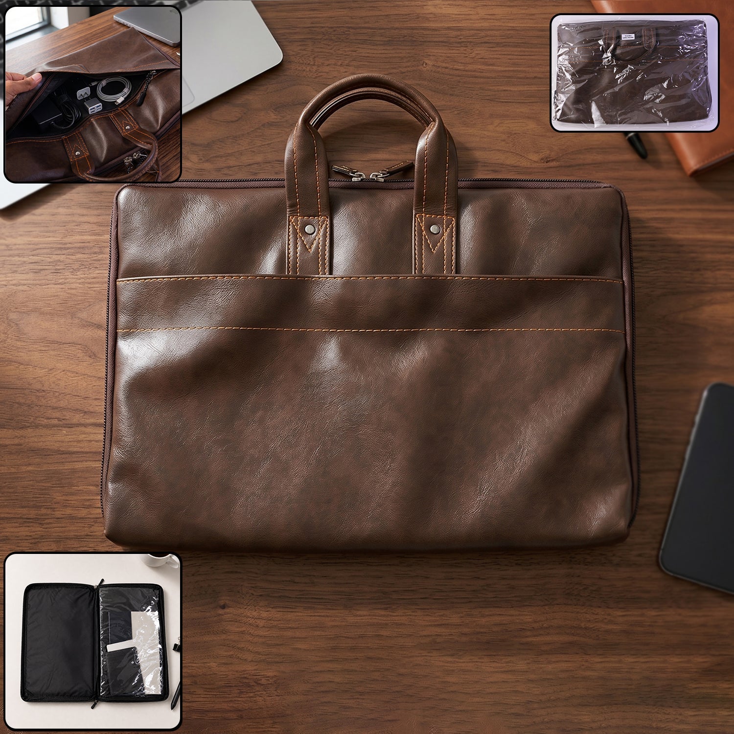 Leather Laptop Bag  Stylish  Durable Office Briefcase