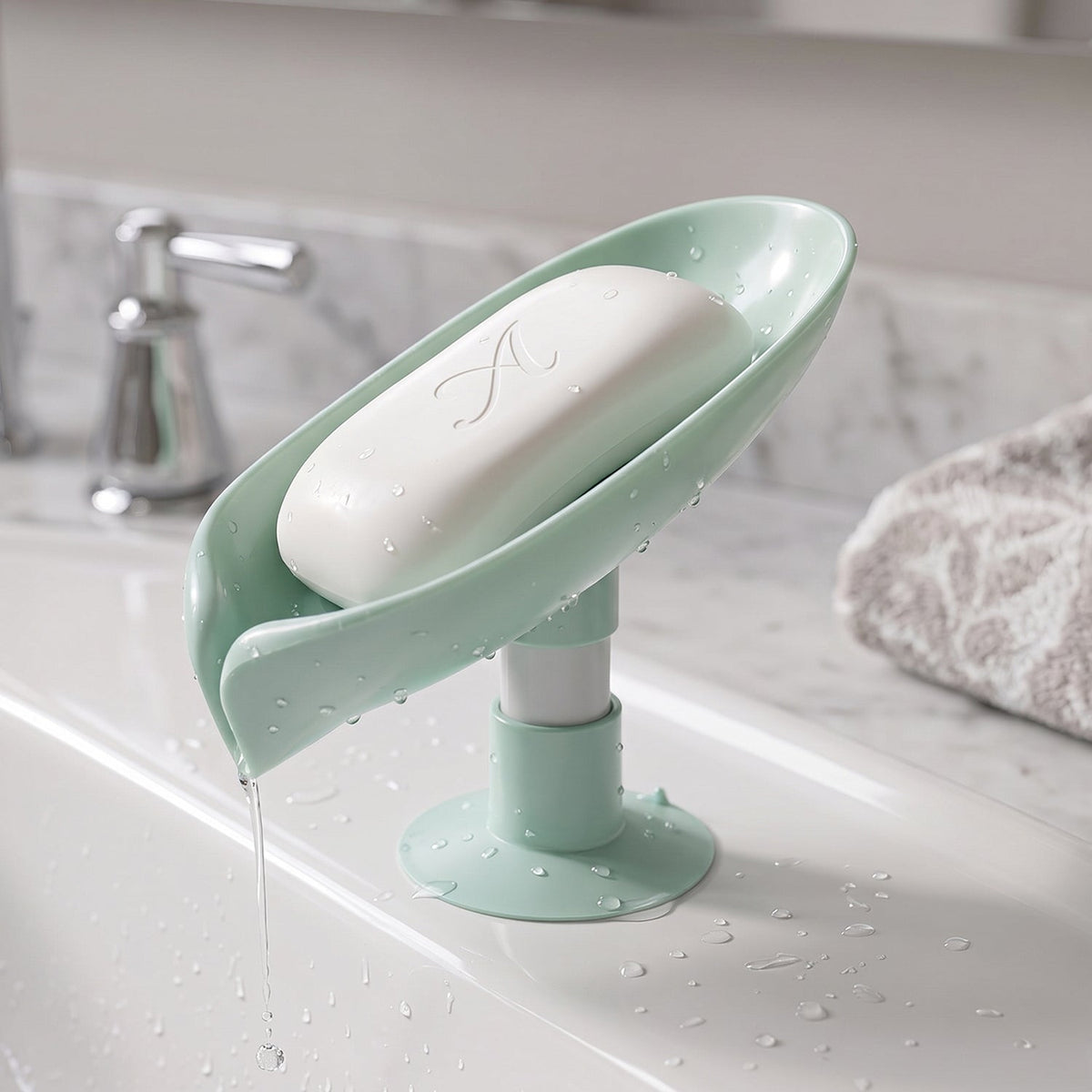 Plastic Leaf Suction Cup Soap Holder  Wall-mounted Bathroom Organizer