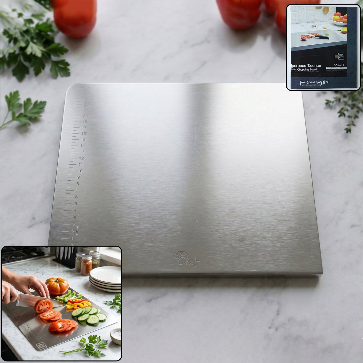 Stainless Steel Chopping Board 35.5x29 Cm 1mm Thickness 1 Pc