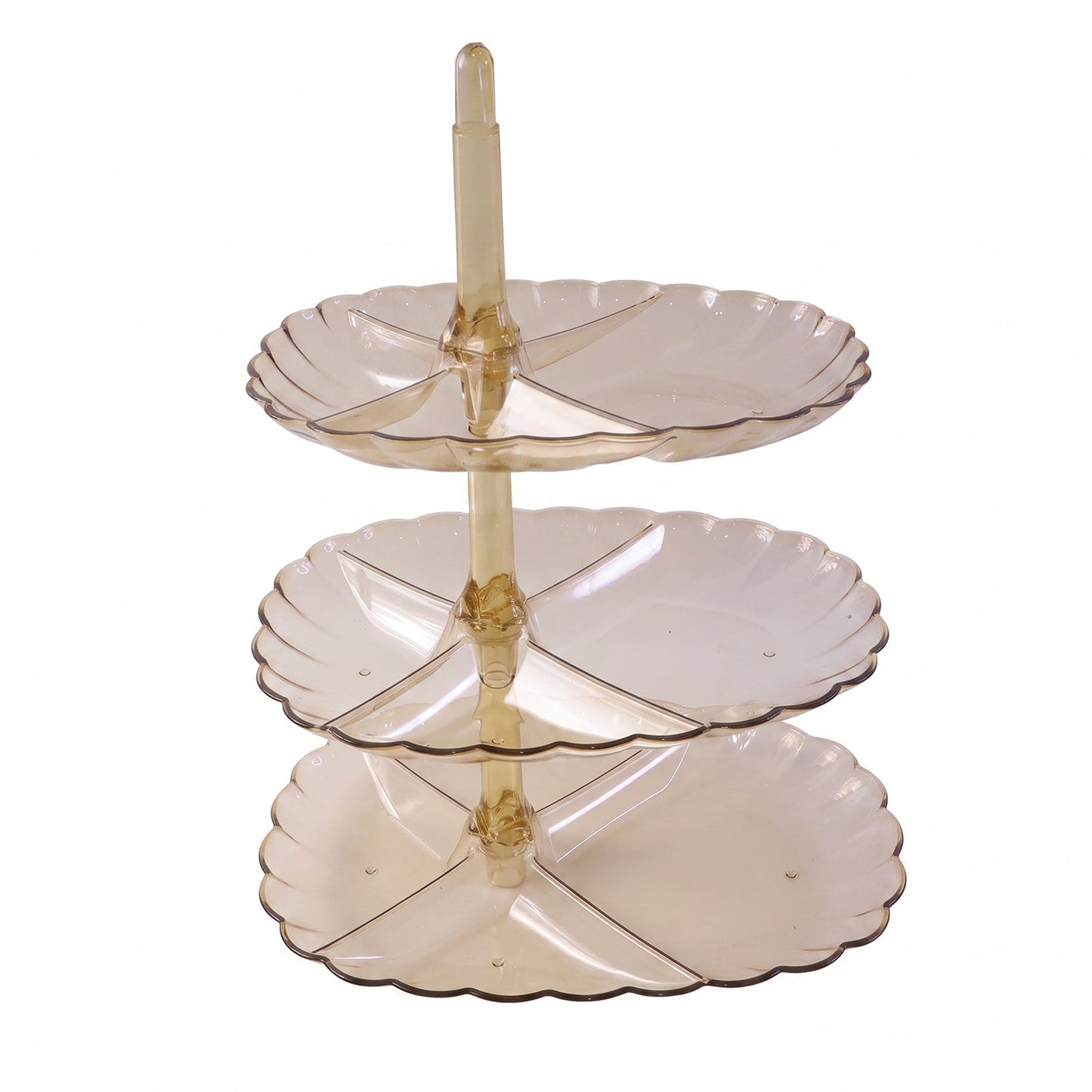 Wukusy acrylic 3-tier snack and dessert serving stand for parties and home, with clear tiers holding treats and desserts.