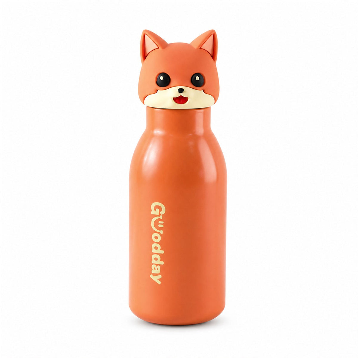 Kids Stainless Steel Vacuum Water Bottle With Cute Fox Cap And Straw For School