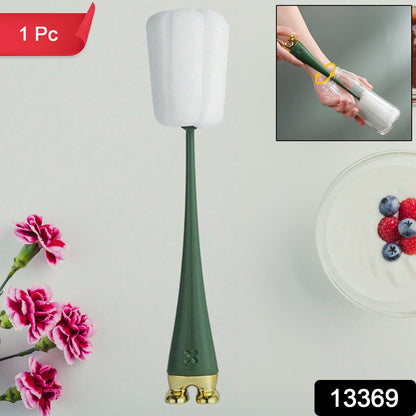 Wukusy multifunctional silicone bottle cleaning foam brush with long plastic handle, designed for thorough cleaning of bottles.