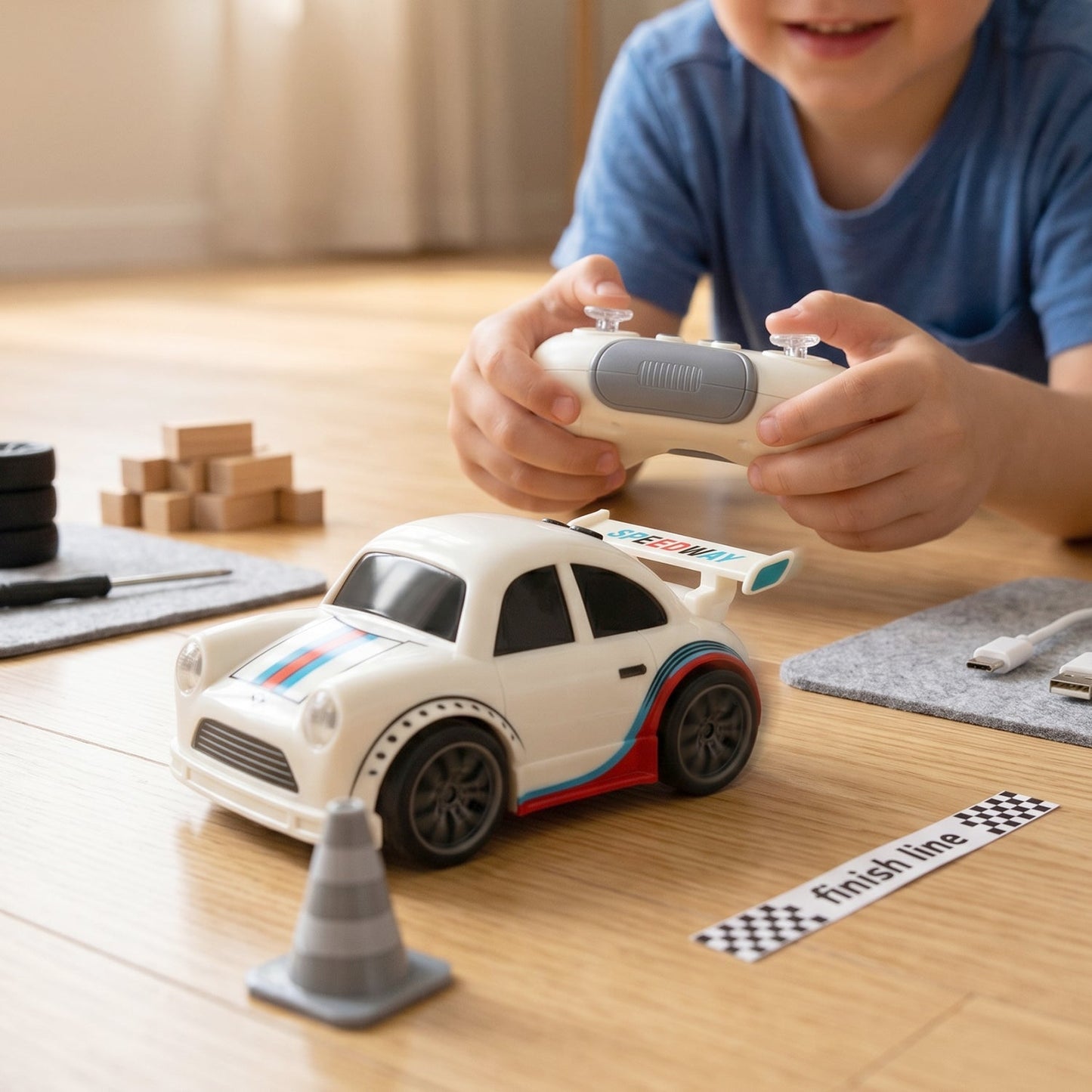 Mini Rc Racing Car Toy With Remote Control Rechargeable For Kids (1 Set)