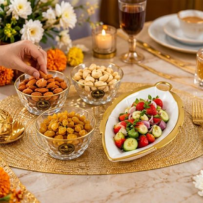 Glass Bowl  Leaf Platter Gift Set For Dry Fruits  Snack Serving (5 In 1)