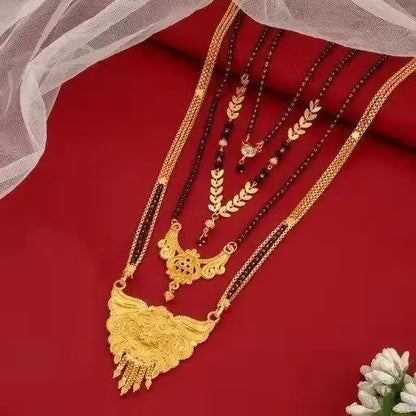 Feminine Elegant Mangalsutras | Gold-Plated Alloy with Artificial Beads, Non-Adjustable, Free Size, Set of 4