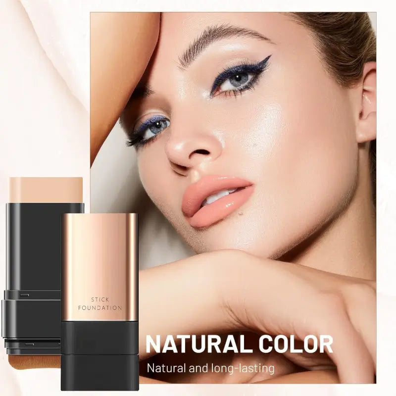 2 in 1 Luxury Anti-Wrinkle Foundation Stick, Long-Lasting Double Head Foundation Make Up Stick with Brush, (Natural, 1 PCS)