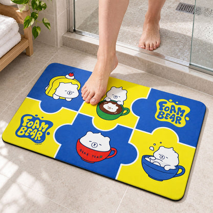Cute cartoon bear print bathroom mat from Wukusy, quick-drying absorbent bath rug with 45x74 cm size.