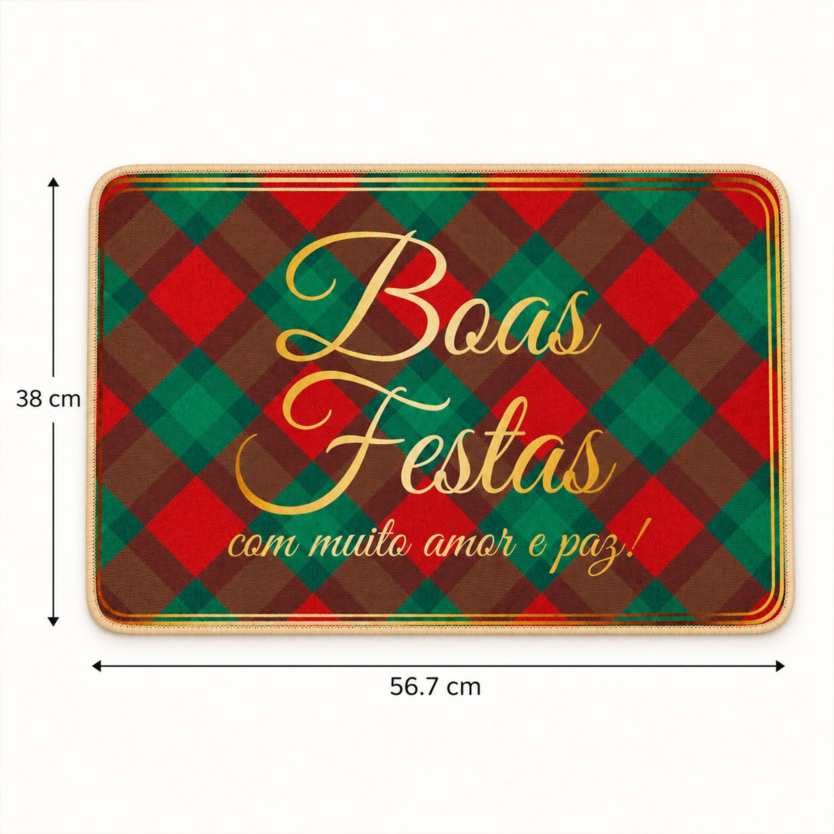 Decorative check print floor mat by Wukusy for indoor doorways, 56.7x38 cm, with festive design and durable fabric.