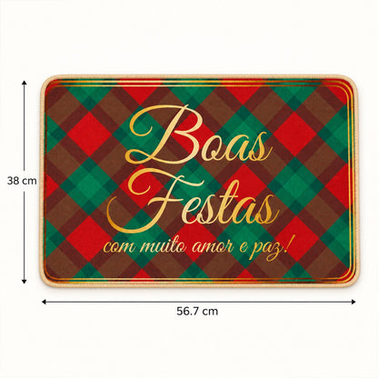 Decorative check print floor mat by Wukusy for indoor doorways, 56.7x38 cm, with festive design and durable fabric.