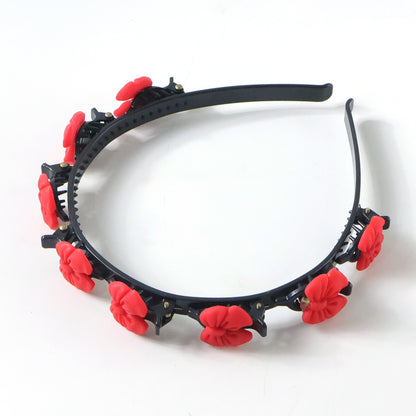 Decorative Floral Headband With Built In Mini Claw Clips Hair Band 1 Pc