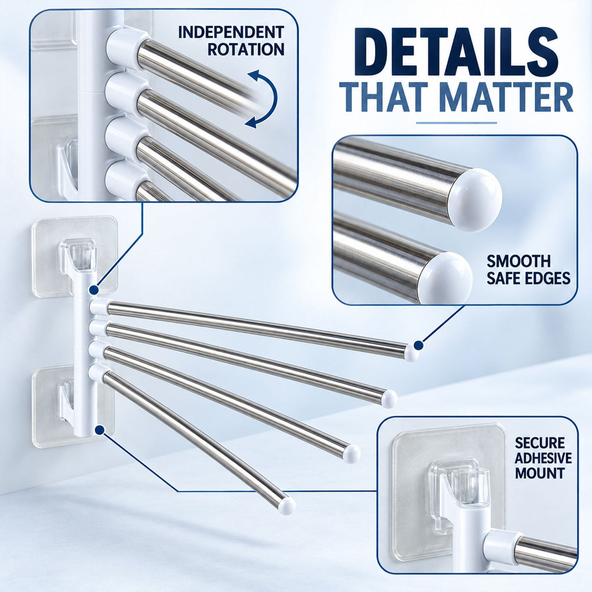 Four Bar Swivel Wall Mounted Towel Rack For Bathroom And Kitchen (1 Pc)