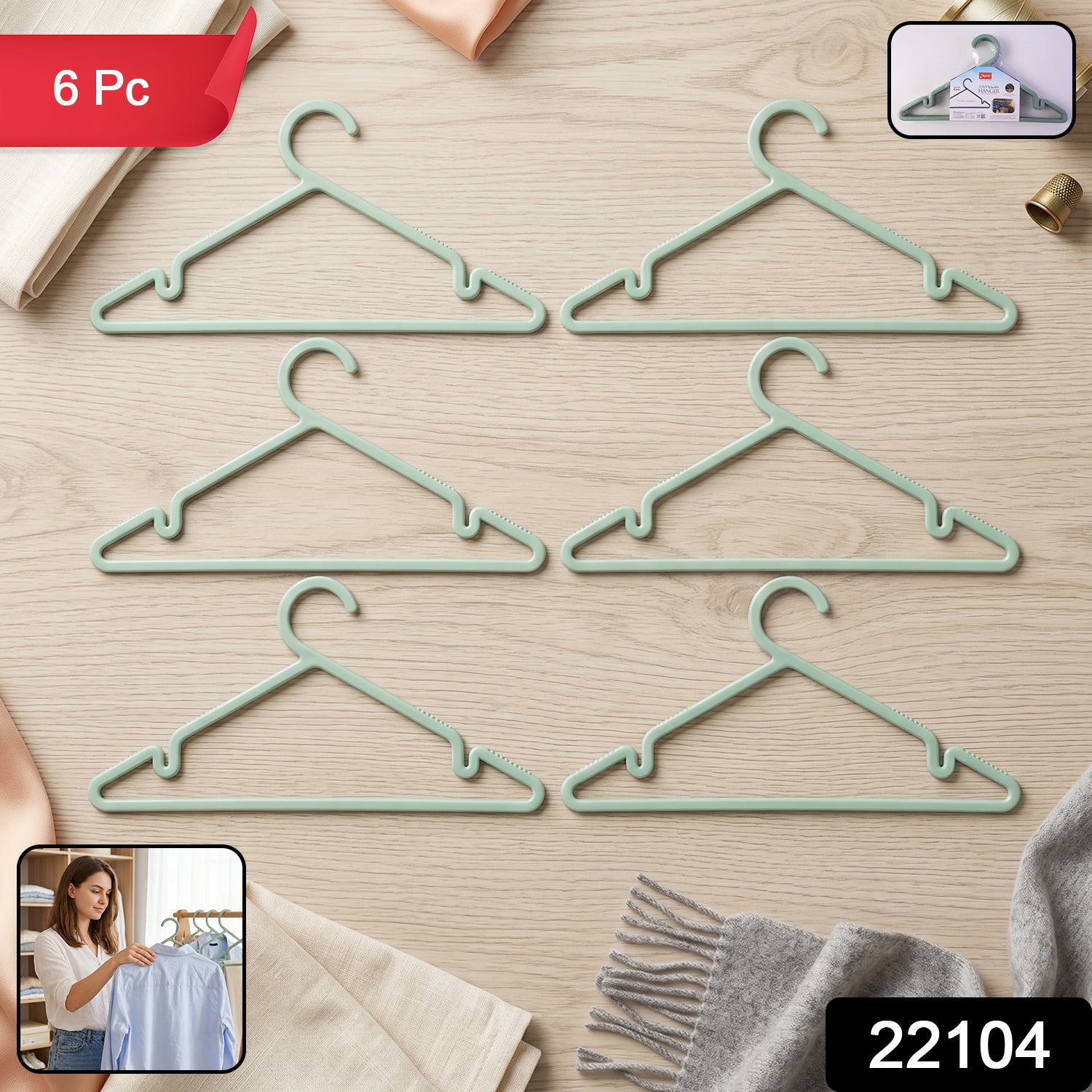 Apex Gripi Cloth Hanger Durable Plastic Clothes Hangers For Wardrobe (6 Pc)