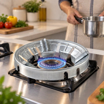 Wukusy gas stove burner stand with windproof ring and pan support, energy-saving design for efficient cooking.