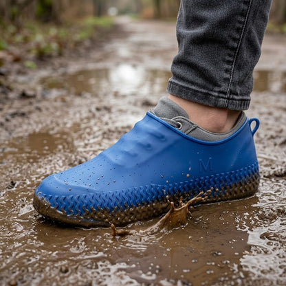 Waterproof Silicone Shoe Cover Blue Color (1 Pair Medium Size)