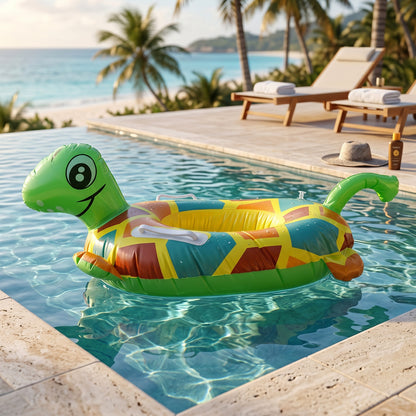 Kids Inflatable Turtle Swim Ring Pool Float With Handle Grip  1 Pc