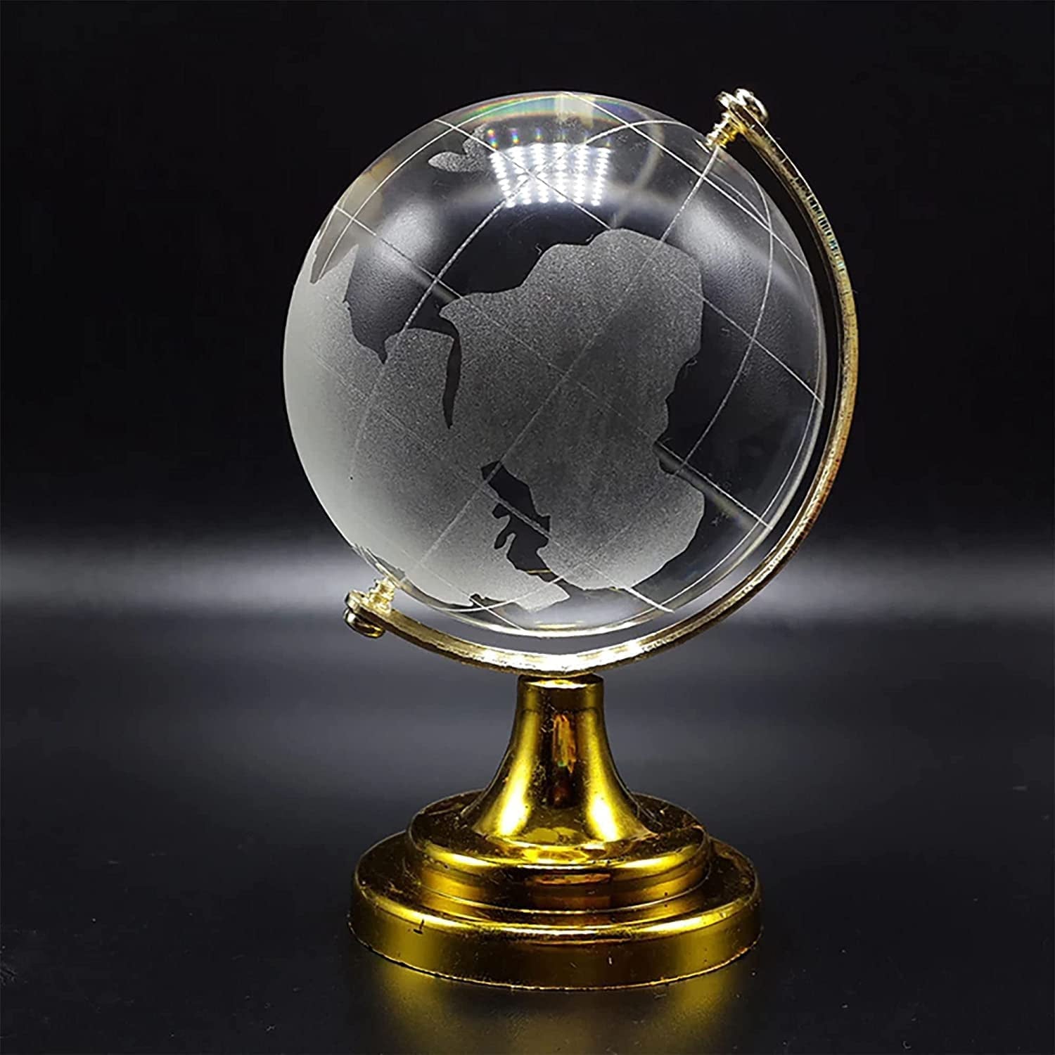 Crystal globe with a world map, 50mm size on a golden stand, ideal for office decor, by Wukusy.