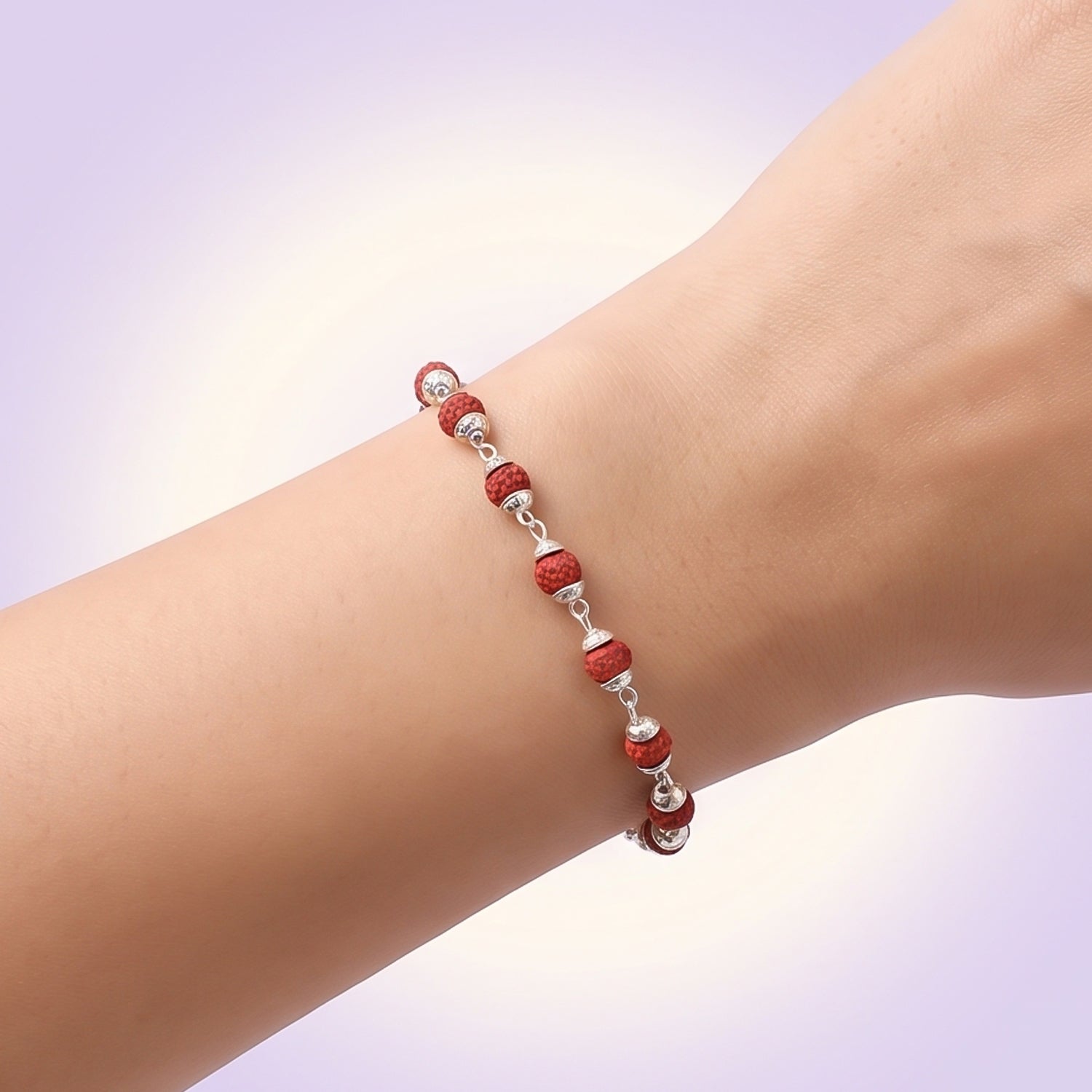 Rudraksha Bead Bracelet Rakhi Silver-plated Cap Beads Rakhi For Brother (1 Pc)
