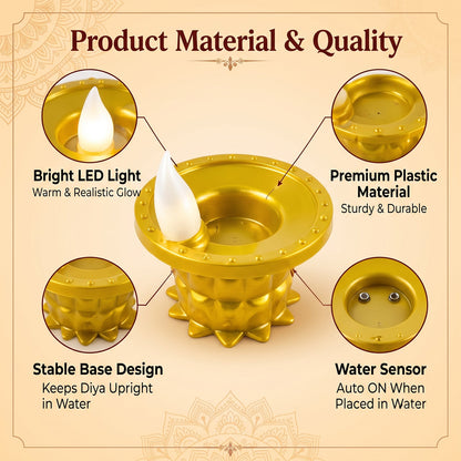 Water Sensor Led Diyas For Diwali Pooja And Festive Home Decor (12 Pc Set)