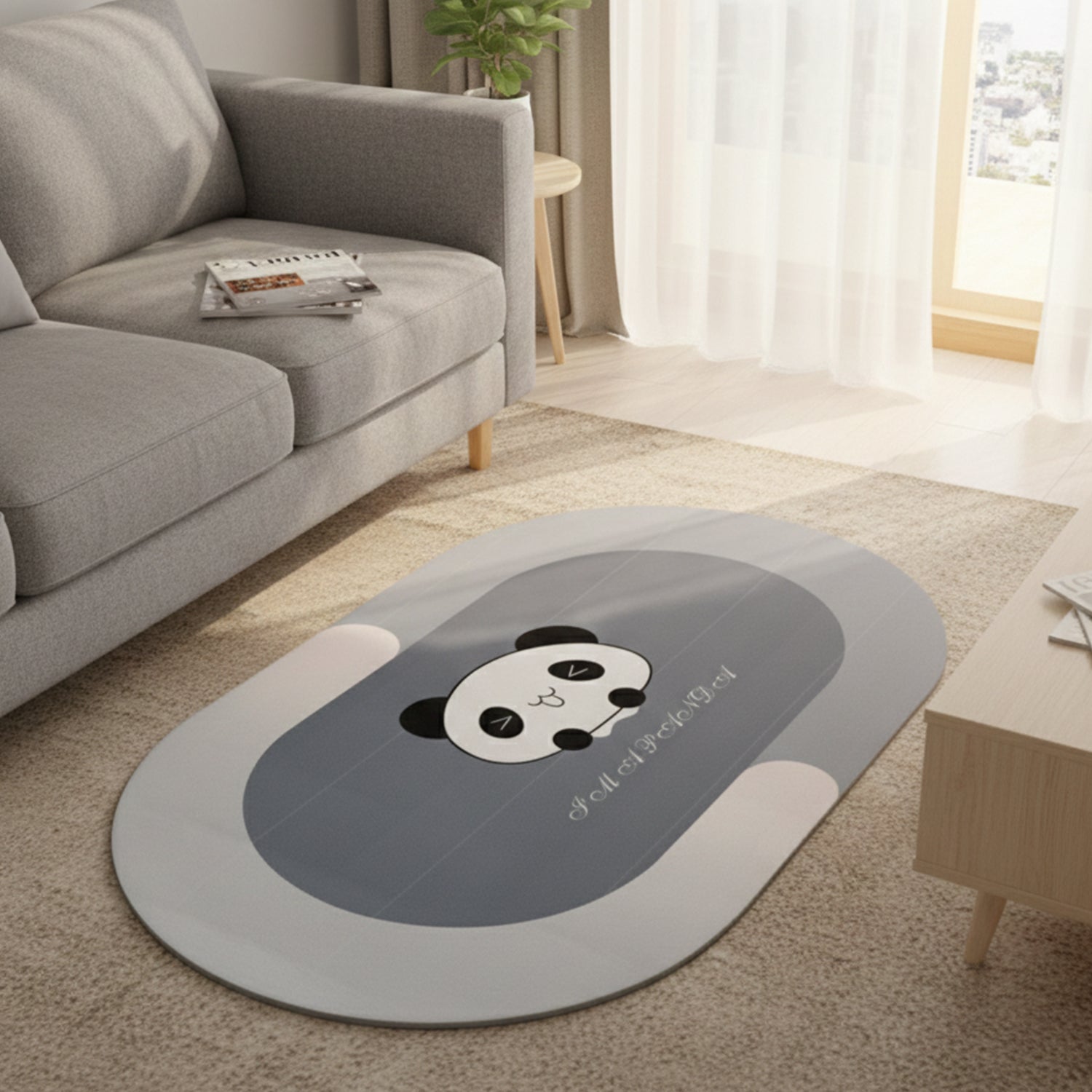 Anti-slip Cartoon Panda Printed Bathroom Floor Mat (1 Pc 89 X 59 Cm)