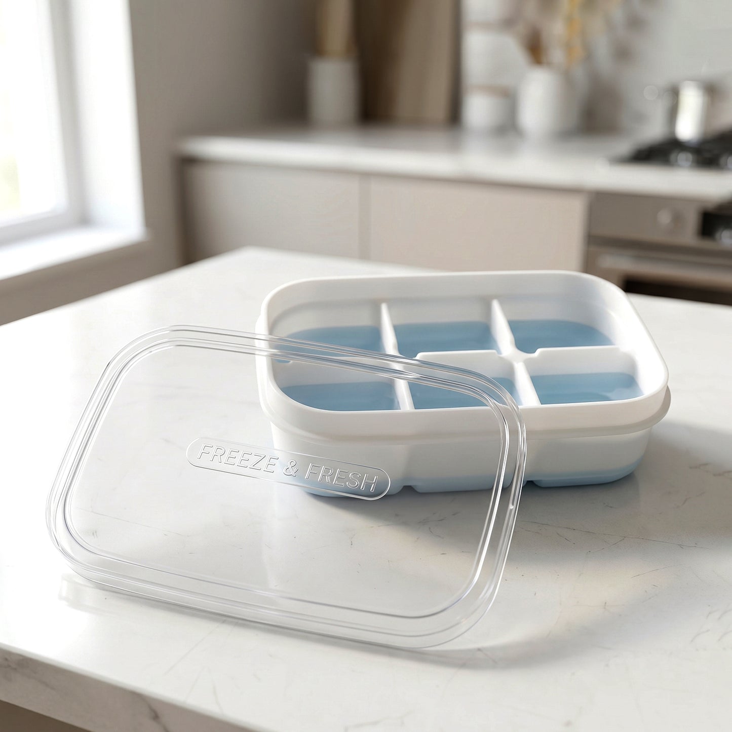 Mini plastic ice cube tray with six cavities by Wukusy, designed for freezing small, fresh ice cubes.