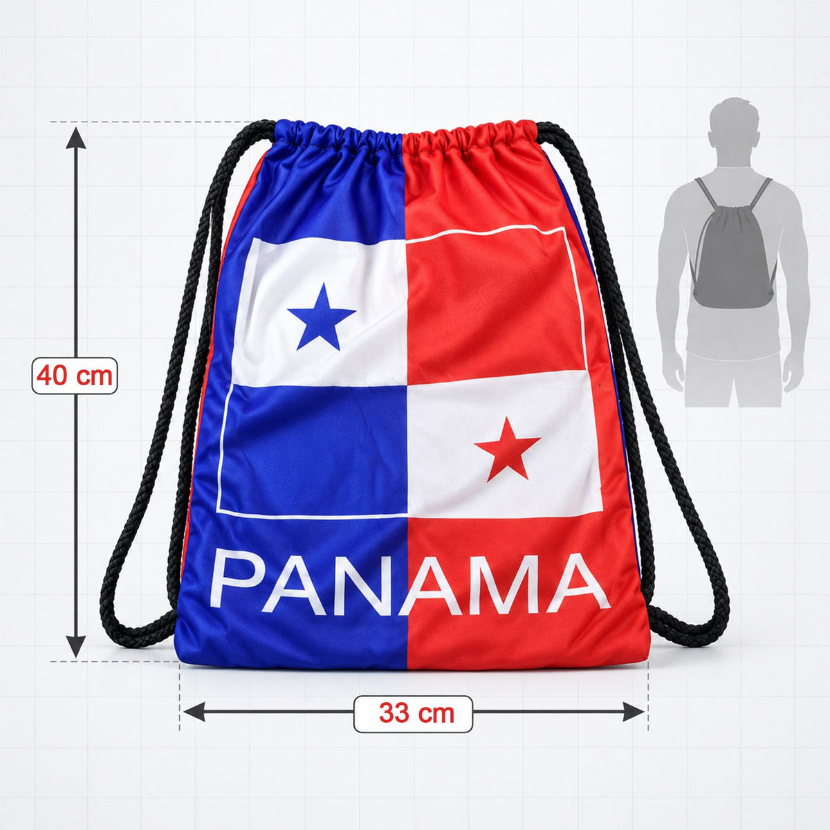 Wukusy printed drawstring backpack with braided cords, gym sports bag, 40x33 cm, lightweight and durable for active use
