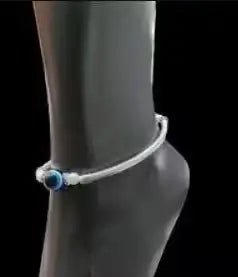 Trendy Evil Eye Women Anklet | Adjustable Silver-Plated Alloy with Agate Stone | Free Size