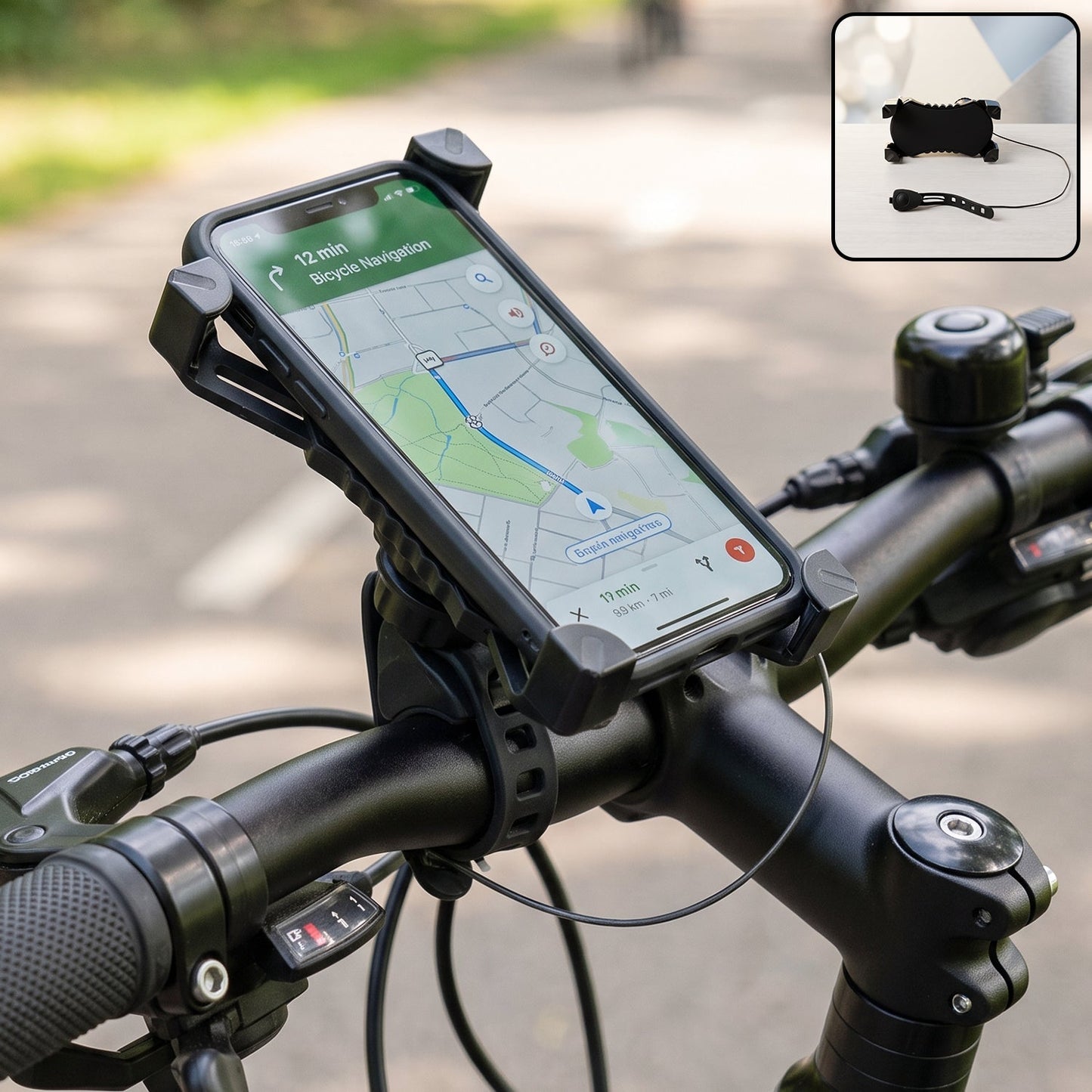 Plastic Bicycle Phone Holder With Handlebar Mount For Secure Mobile Use With Horn (1 Pc)