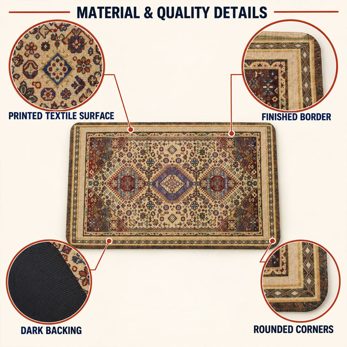 Wukusy traditional print decorative floor mat with floral design, 57x38 cm, ideal for home entryways, made of durable material.