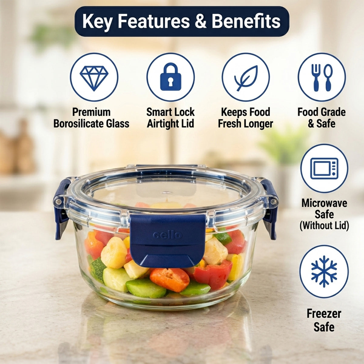 Wukusy 400ml round glass food storage container with Smart Lock lid