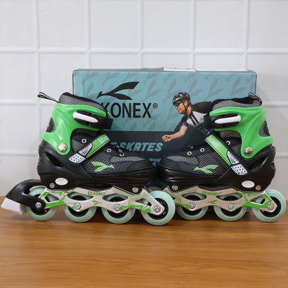 Pair of Wukusy professional adjustable inline skates for kids and adults, featuring sturdy design and adjustable size for sports activity.