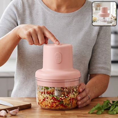 Usb Rechargeable Mini Garlic Chopper 100ml With Dual Blade And Clear Bowl (1 Pc)
