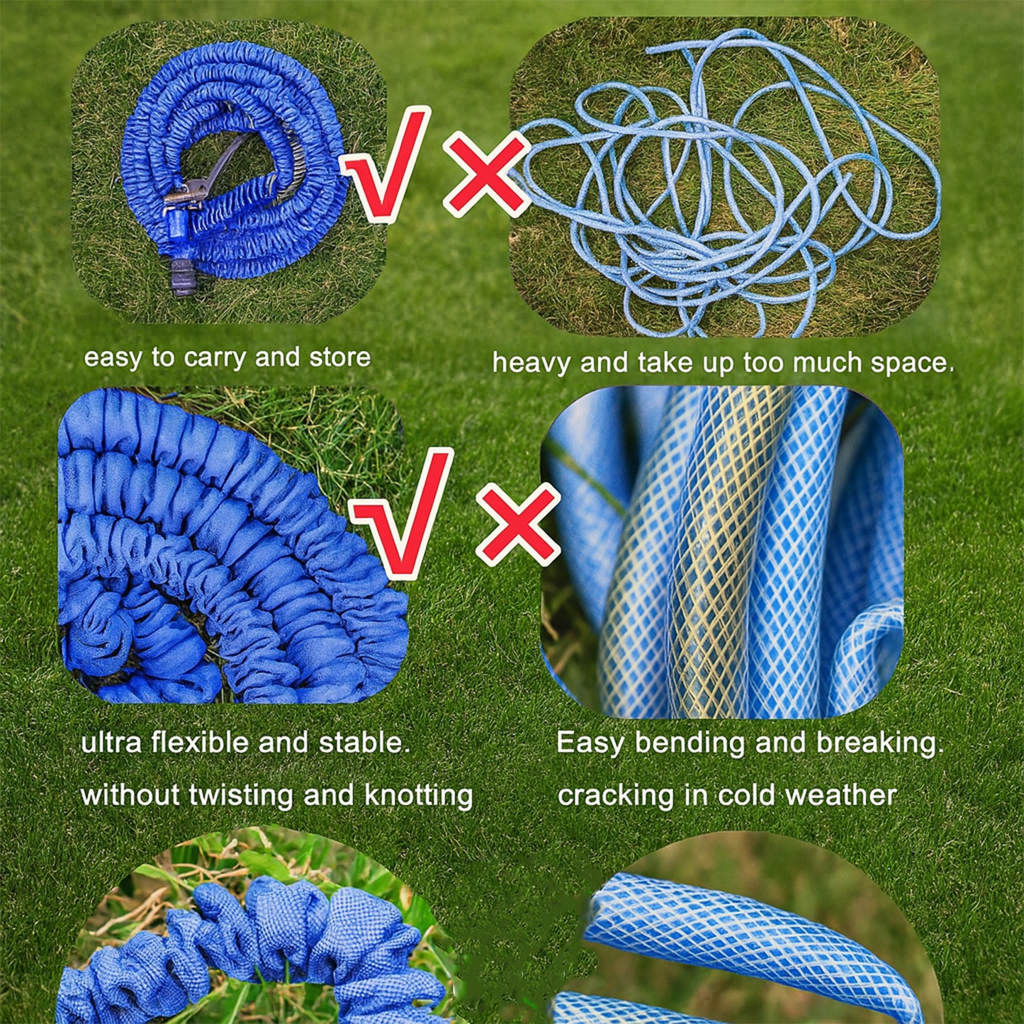 Wukusy 50 ft expandable garden hose pipe with spray nozzle, ideal for washing cars, bikes, and watering gardens.