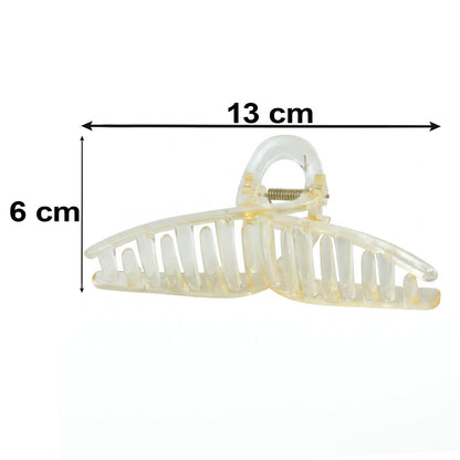 Transparent plastic hair clip by Wukusy, claw-style hair claw for women, shown in a close-up image.