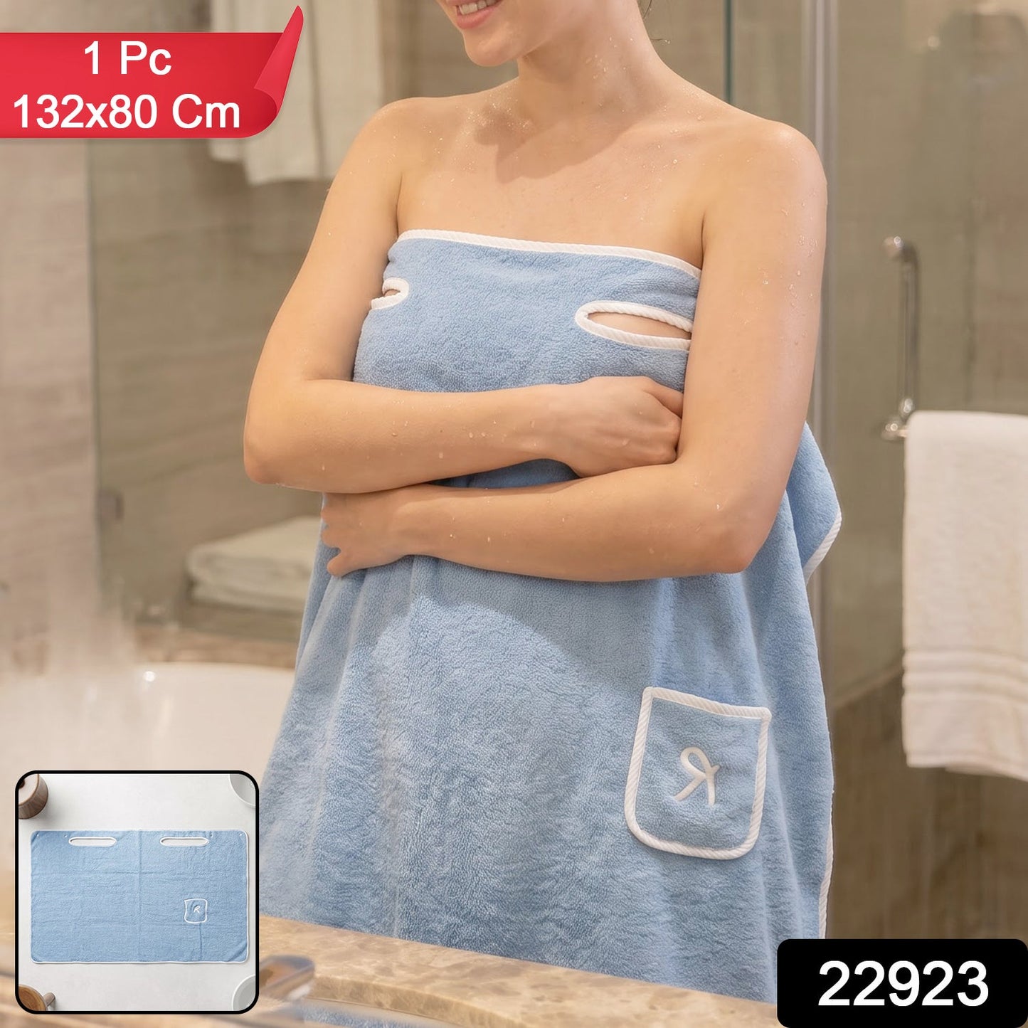 Soft Absorbent Cotton Bath Towel With Wearable Wrap And Handy Side Pocket (1 Pc)