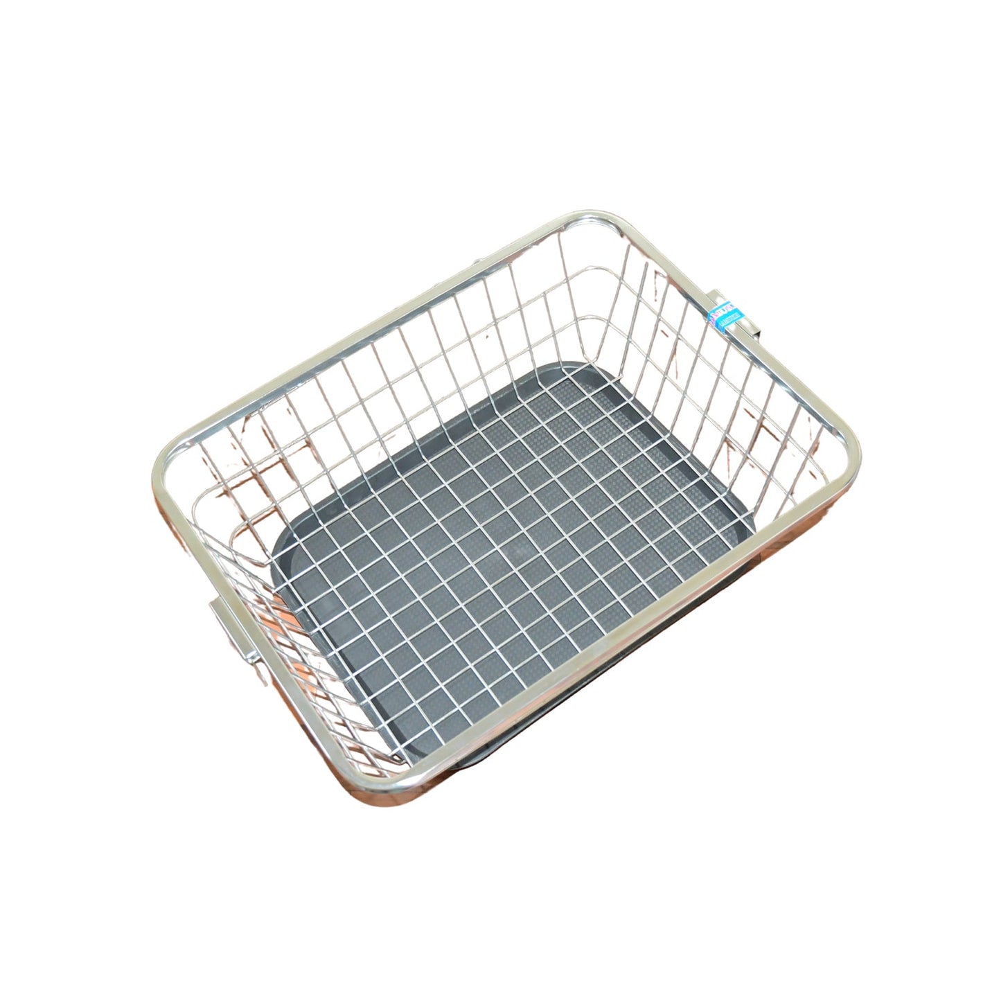 Wukusy stainless steel dish drainer rack with drip tray, utensil drying stand, kitchen plate rack, 57x45x19 cm for drying dishes.