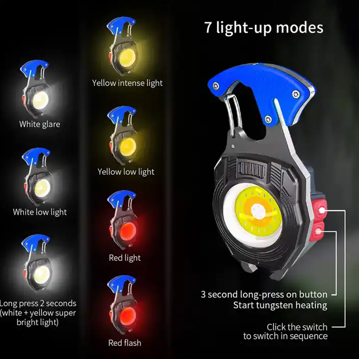 Wukusy 4339 keychain LED flashlight with rechargeable battery, 6 lighting modes, USB charging, compact for outdoor camping and walking