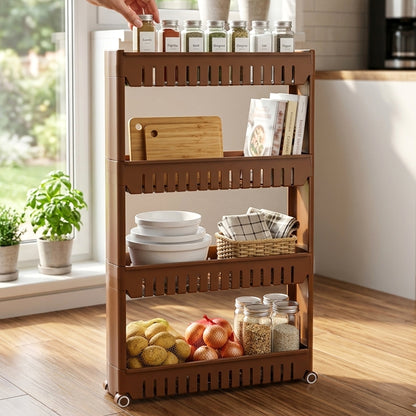 Multipurpose Plastic 4 Layer Storage Rack With Wheels