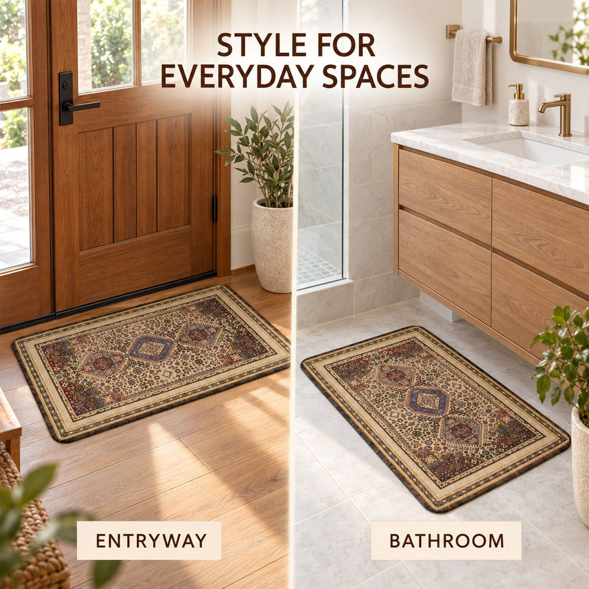 Wukusy traditional print decorative floor mat with floral design, 57x38 cm, ideal for home entryways, made of durable material.
