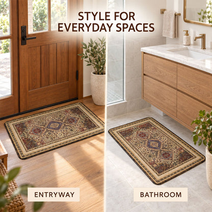 Wukusy traditional print decorative floor mat with floral design, 57x38 cm, ideal for home entryways, made of durable material.