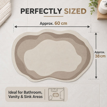 Wukusy decorative wavy-shaped bathroom floor mat, 60x38 cm, indoor home use, featuring a stylish wavy design on a textured surface.