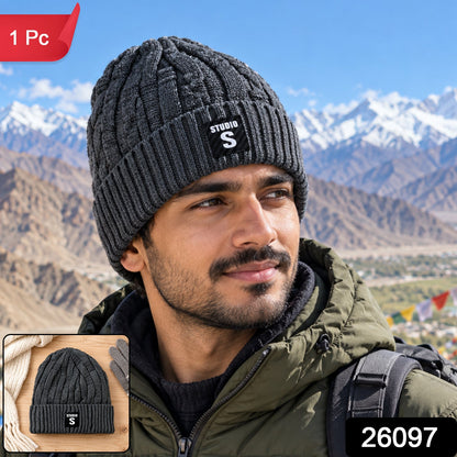 Winter Warm Cable Knit Beanie Cap With Folded Ribbed Cuff For Daily Wear (1 Pc)