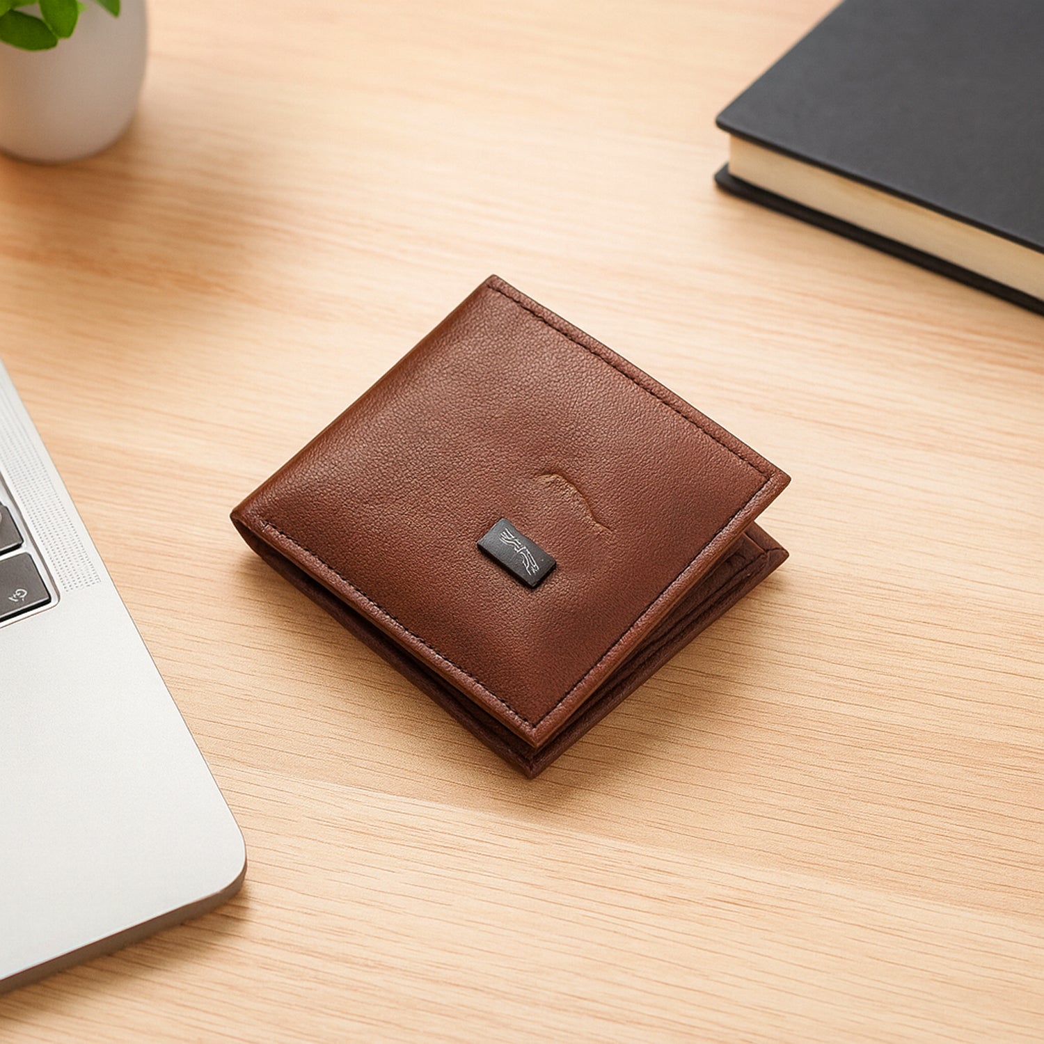 Wukusy classic gents bi-fold wallet showing multiple card slots and cash compartment in black leather style.