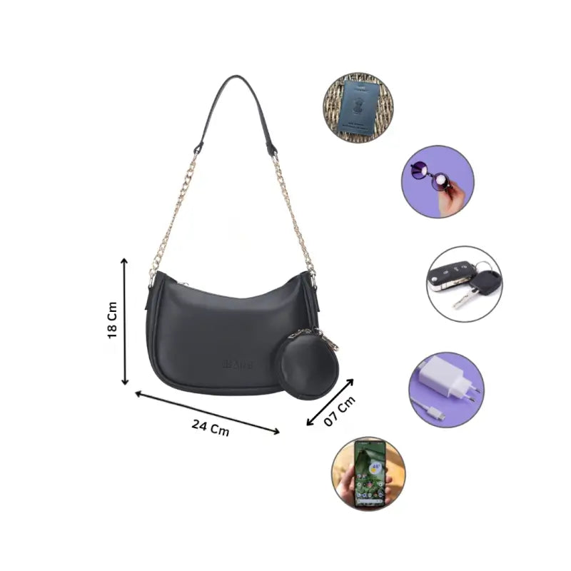 Small Classic Chain Shoulder Bag Black | Vegan Leather Women & Girl's Handbag