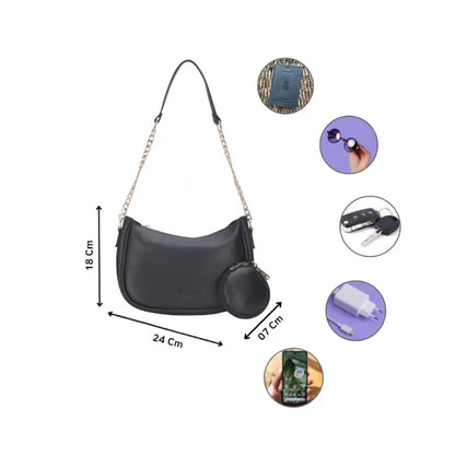 Small Classic Chain Shoulder Bag Black | Vegan Leather Women & Girl's Handbag