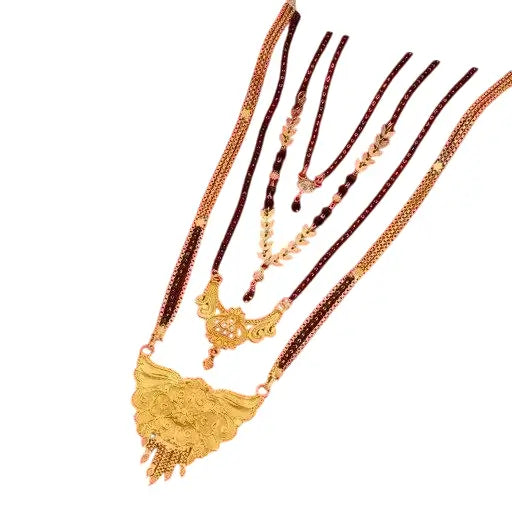 Feminine Elegant Mangalsutras | Gold-Plated Alloy with Artificial Beads, Non-Adjustable, Free Size, Set of 4