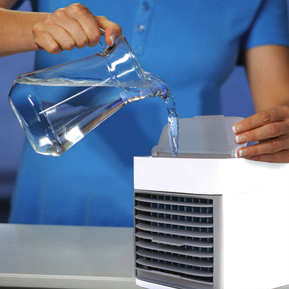 Wukusy 1464 mini portable air cooler with LED light, compact design for home or office cooling, easy water refill, personal space cooler