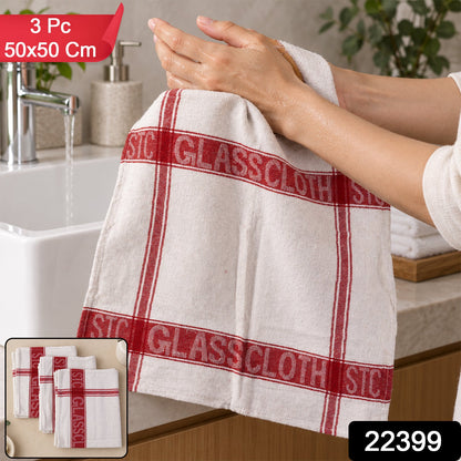 Soft Absorbent Cotton Hand Towel Set For Kitchen Bathroom (3 Pc 50 X 50 Cm)
