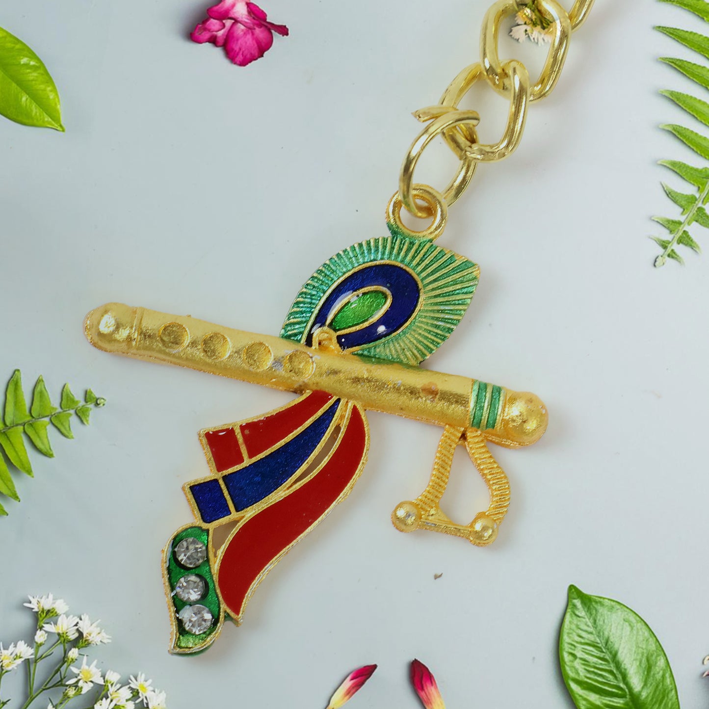 Krishna Flute With Peacock Feather Design Keychain (1 Pc)